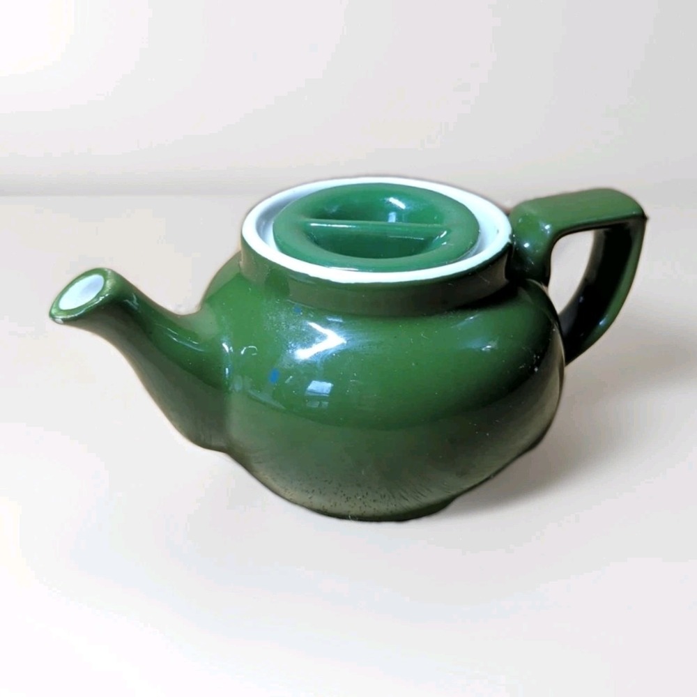 Hall‎ Small Single Serve Dark Green Teapot with Lid Made in USA 3.5" tall